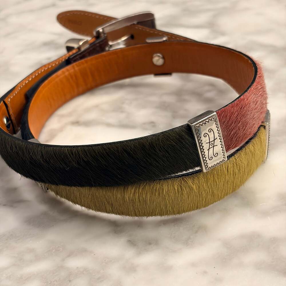 Brighton Multi-Color Calf Hair Leather Concho Belt Western Boho 90s L34 - Picture 3 of 9